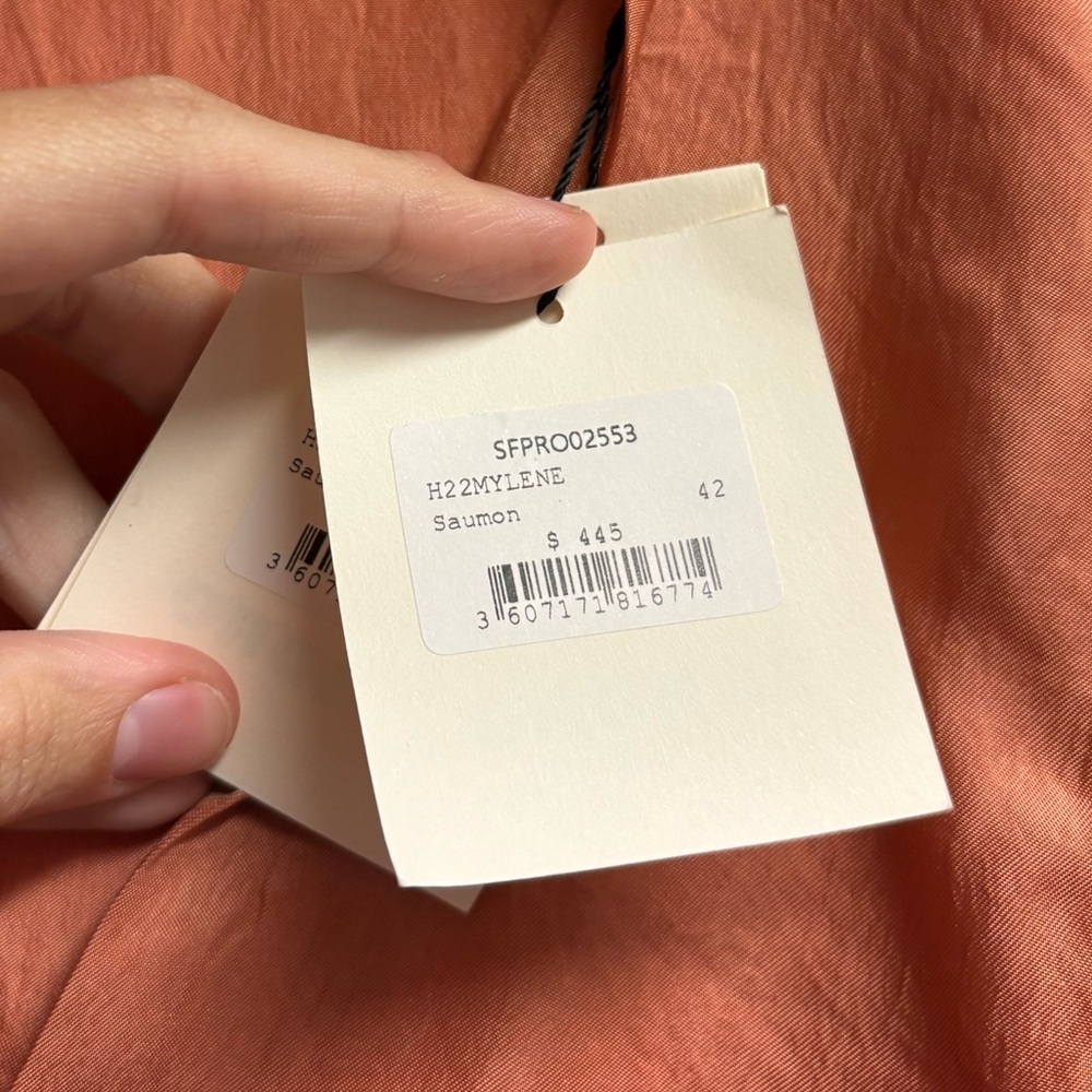 NWT Sandro Mylene Frilly Mini Dress In Salmon Size 42 - Picture 5 of 6
